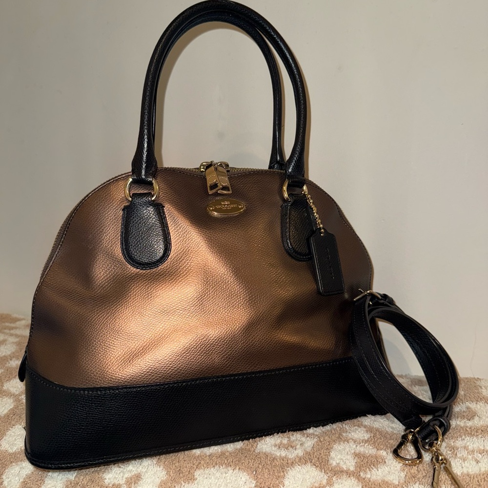 Coach Cora Crossbody Domed Satchel F36057, Bronze/Copper & Black, Gold